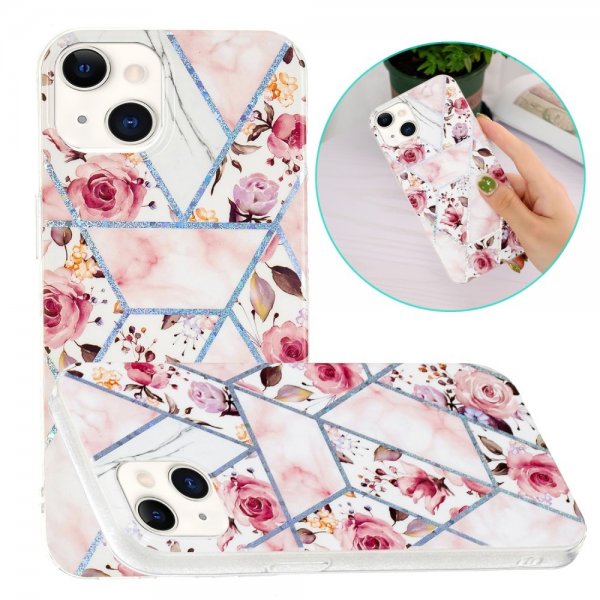 iPhone 15 Cover Marmormønster Roser Pink