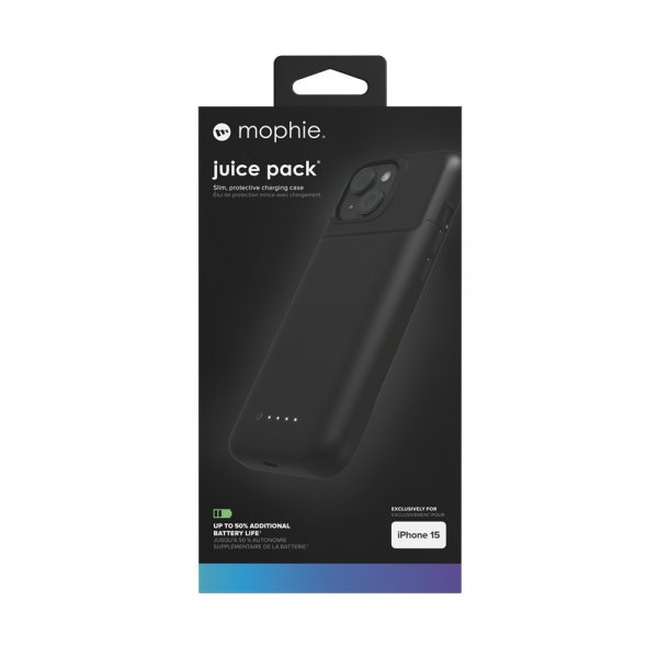 Mophie iPhone 15 Cover med indbygget Powerbank Juice Pack Sort