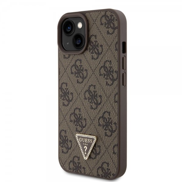Guess iPhone 15 Cover Metal Logo Rhinestone Crossbody Rem Brun