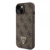 Guess iPhone 15 Cover Metal Logo Rhinestone Crossbody Rem Brun