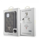 Guess iPhone 15 Cover Metal Logo Rhinestone Crossbody Rem Brun