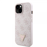 Guess iPhone 15 Cover Metal Logo Strass Crossbody Strap Rosa