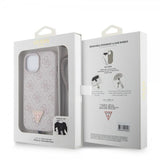 Guess iPhone 15 Cover Metal Logo Strass Crossbody Strap Rosa