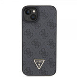 Guess iPhone 15 Cover Metal Logo Rhinestone Crossbody Strap Sort