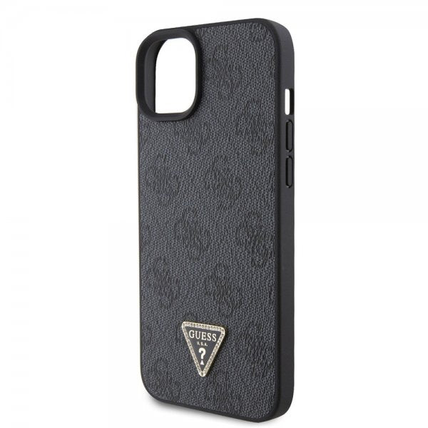 Guess iPhone 15 Cover Metal Logo Rhinestone Crossbody Strap Sort