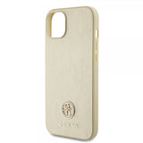 Guess iPhone 15 Cover Metal Logo Rhinestone Guld