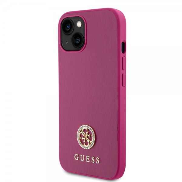Guess iPhone 15 Cover Metal Logo Strass Metallic Rose
