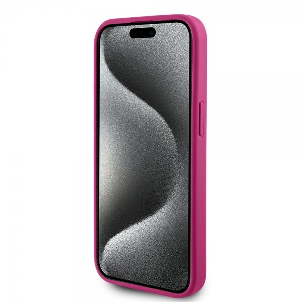 Guess iPhone 15 Cover Metal Logo Strass Metallic Rose