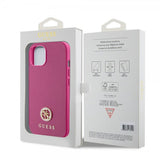 Guess iPhone 15 Cover Metal Logo Strass Metallic Rose