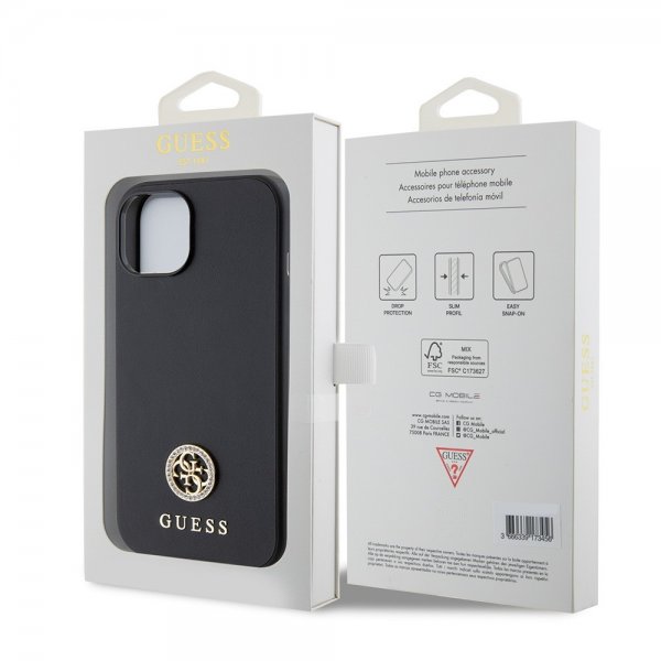Guess iPhone 15 Cover Metal Logo Strass Sort