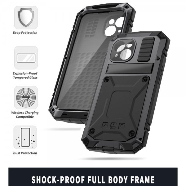 R-JUST iPhone 15 Cover Metal Stødsikkert Sort