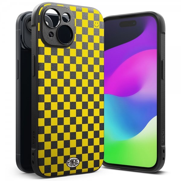 Ringke iPhone 15 Cover Onyx Design Checkerboard Yellow