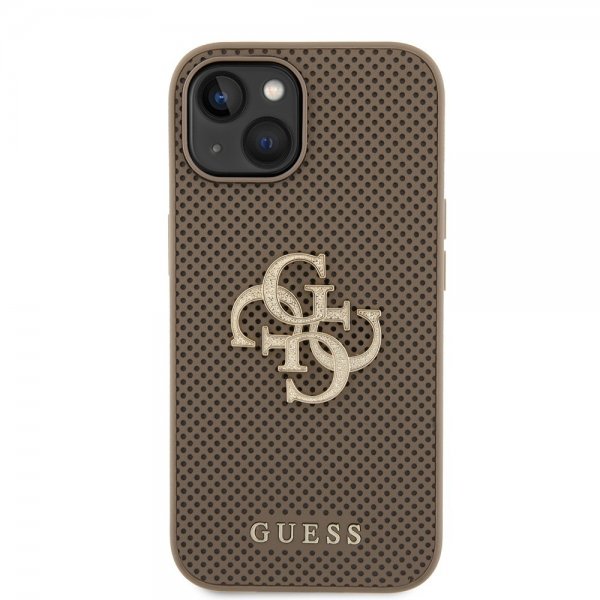 Guess iPhone 15 Cover Perforated Glitter Brun