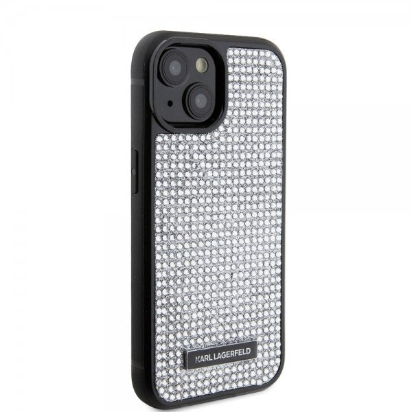 Karl Lagerfeld iPhone 15 Cover Rhinestone Silver