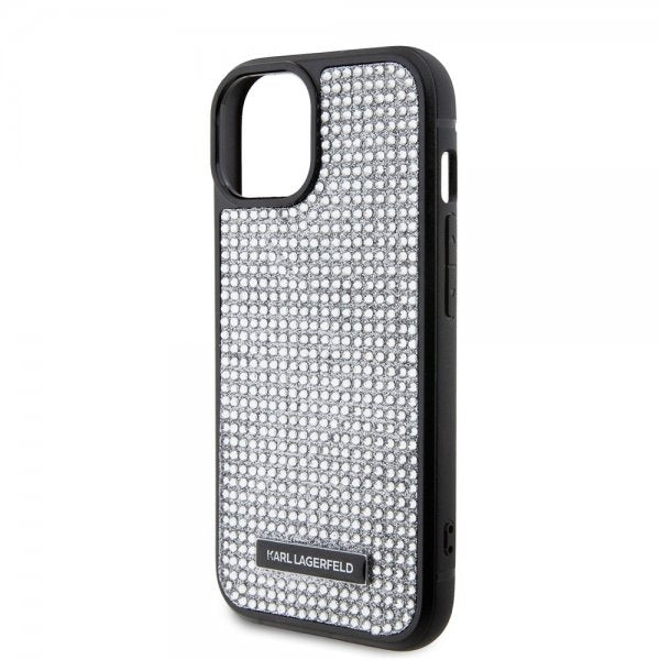 Karl Lagerfeld iPhone 15 Cover Rhinestone Silver