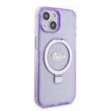 Guess iPhone 15 Cover Ring Stand Glitter MagSafe Lilla