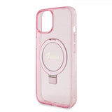 Guess iPhone 15 Cover Ring Stand Glitter MagSafe Rosa