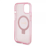 Guess iPhone 15 Cover Ring Stand Glitter MagSafe Rosa