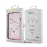 Guess iPhone 15 Cover Ring Stand Glitter MagSafe Rosa