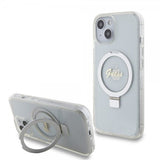 Guess iPhone 15 Cover Ring Stand Glitter MagSafe Transparent
