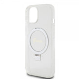 Guess iPhone 15 Cover Ring Stand Glitter MagSafe Transparent