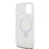 Guess iPhone 15 Cover Ring Stand Glitter MagSafe Transparent