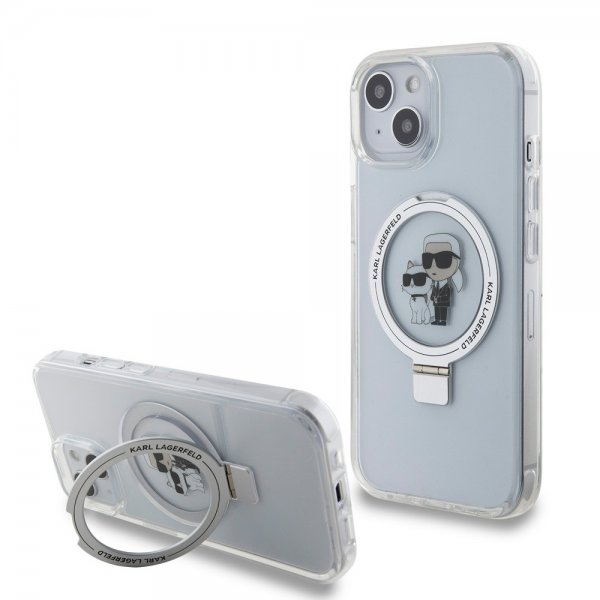 Karl Lagerfeld iPhone 15 Cover Ring Stand MagSafe Hvid