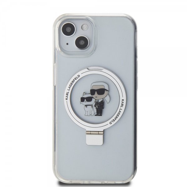 Karl Lagerfeld iPhone 15 Cover Ring Stand MagSafe Hvid