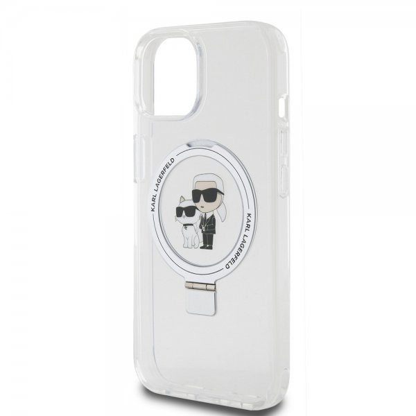 Karl Lagerfeld iPhone 15 Cover Ring Stand MagSafe Hvid