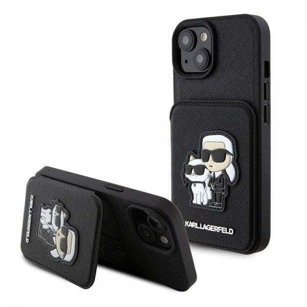 Karl Lagerfeld iPhone 15 Cover Saffiano Card Slots & Stand Sort