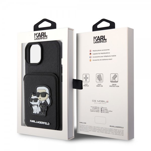 Karl Lagerfeld iPhone 15 Cover Saffiano Card Slots & Stand Sort