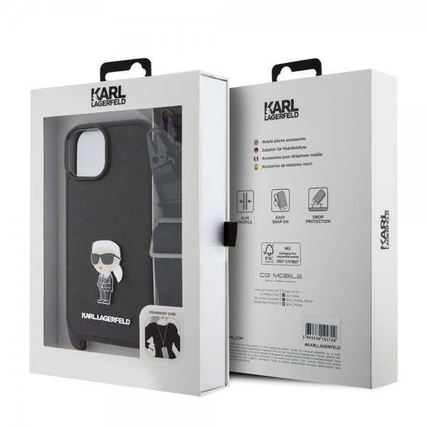 Karl Lagerfeld iPhone 15 Cover Saffiano Crossbody Sort