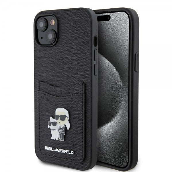 Karl Lagerfeld iPhone 15 Cover Saffiano Double Cardslot Sort