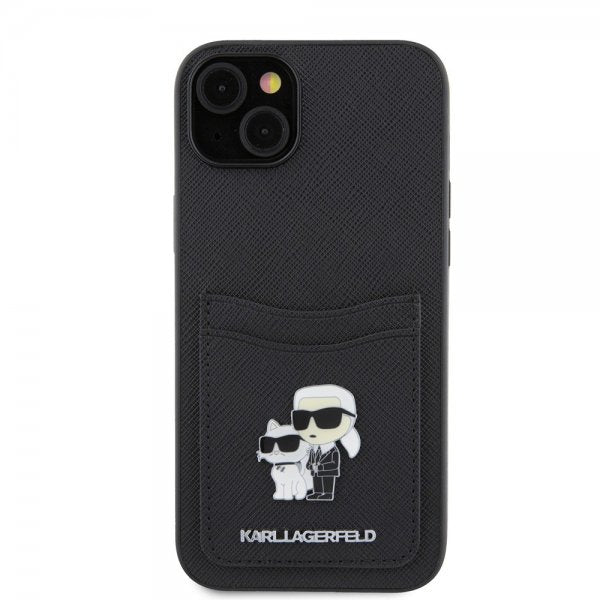Karl Lagerfeld iPhone 15 Cover Saffiano Double Cardslot Sort
