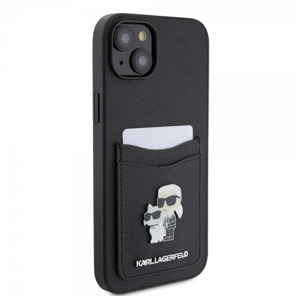 Karl Lagerfeld iPhone 15 Cover Saffiano Double Cardslot Sort