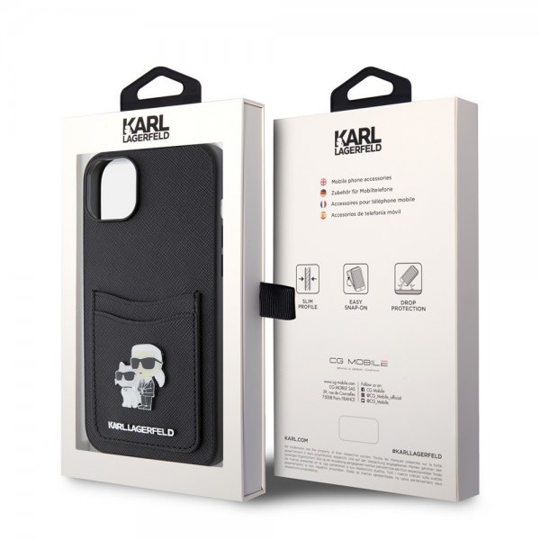 Karl Lagerfeld iPhone 15 Cover Saffiano Double Cardslot Sort