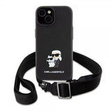 Karl Lagerfeld iPhone 15 Cover Saffiano Karl & Choupette Crossbody Sort