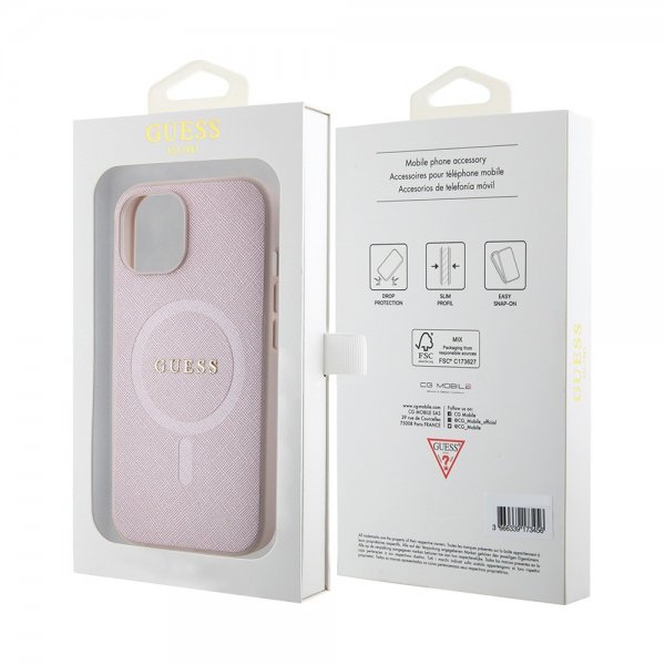 Guess iPhone 15 Cover Saffiano MagSafe Rosa