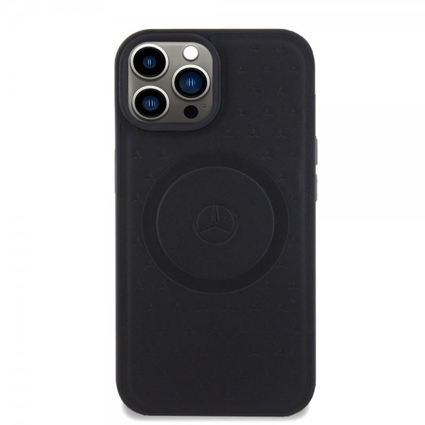 Mercedes Benz iPhone 15 Cover Stjernemønster MagSafe Sort