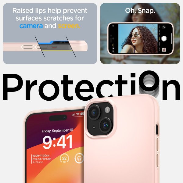 Spigen iPhone 15 Cover Thin Fit Pink Sand