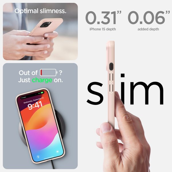 Spigen iPhone 15 Cover Thin Fit Pink Sand