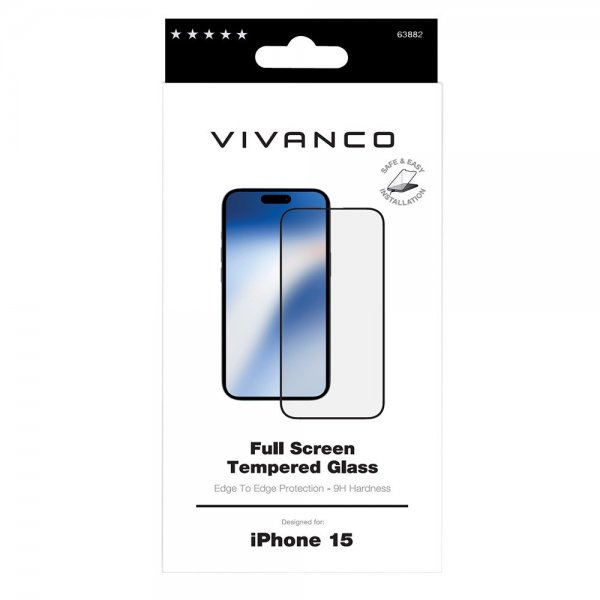 Vivanco iPhone 15 Skærmbeskyttelse Fuld Skærm