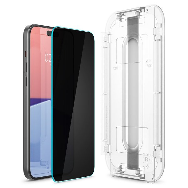 Spigen iPhone 15/iPhone 16 Skærmbeskyttelse GLAS.tR EZ Fit Privacy 2-pak