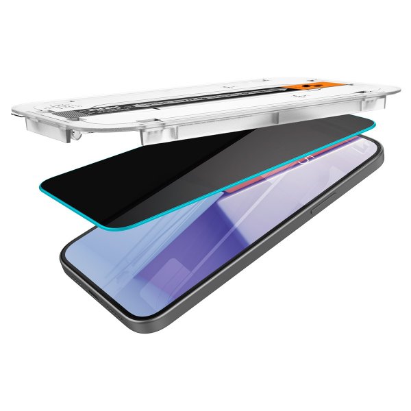 Spigen iPhone 15/iPhone 16 Skærmbeskyttelse GLAS.tR EZ Fit Privacy 2-pak