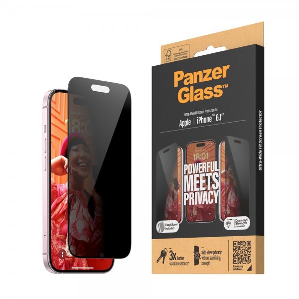 PanzerGlass iPhone 15 Skærmbeskyttelse Ultra-Wide Fit Privacy EasyAligner