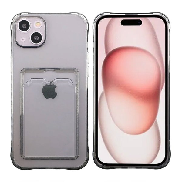 iPhone 15 Cover Kortholder Stødsikkert Sort