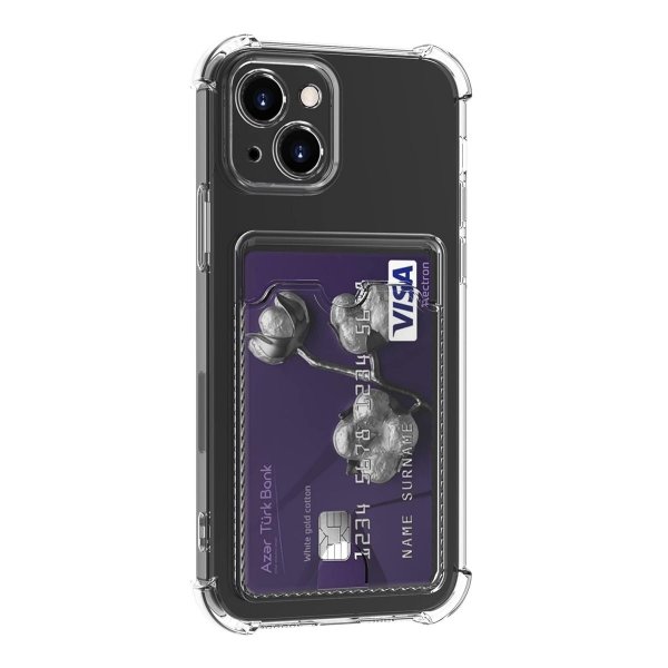 iPhone 15 Cover Kortholder Stødsikkert Gennemsigtigt