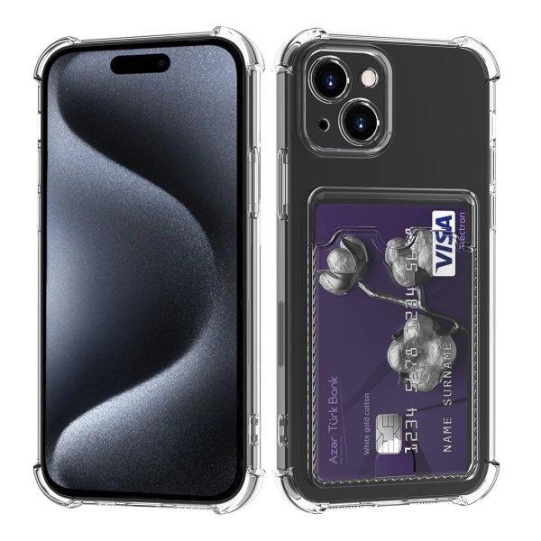 iPhone 15 Cover Kortholder Stødsikkert Gennemsigtigt