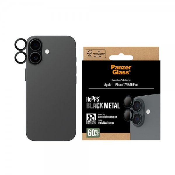PanzerGlass iPhone 16/16 Plus/iPhone 17 Kamerabeskyttelse Hoops Sort