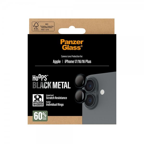 PanzerGlass iPhone 16/16 Plus/iPhone 17 Kamerabeskyttelse Hoops Sort